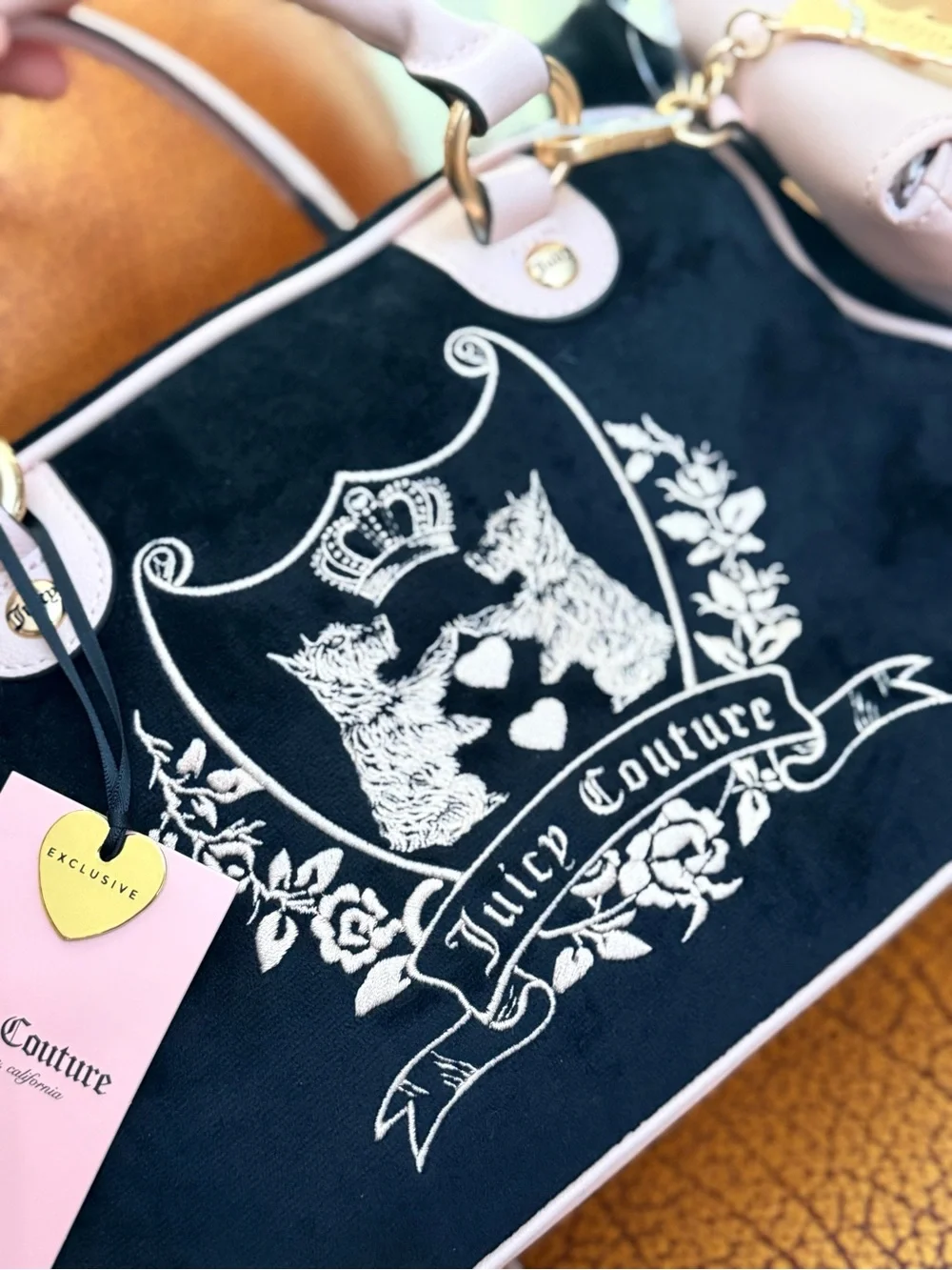 Juicy Couture New Love Chapter Satchel Black Liquorice Velour Gold Handbag